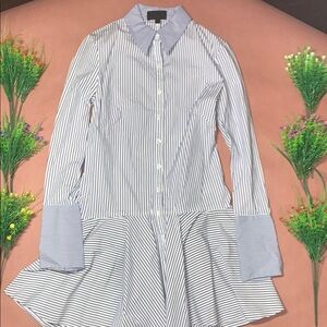 INTERMIX Navy and White Striped Blouse